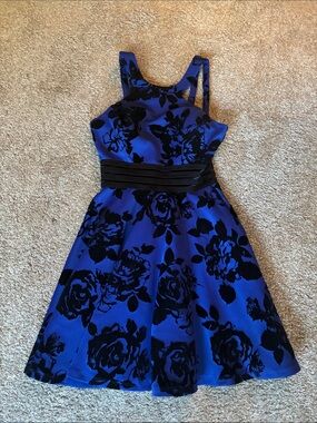 City Studio Royal Blue & Black Floral Fit-and-Flare Mini Dress